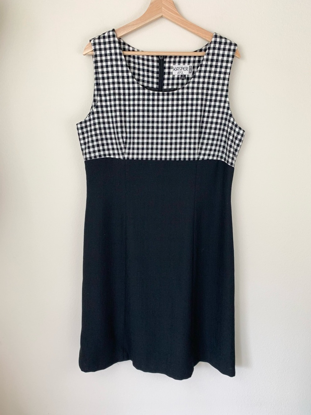 Vintage Kasper ASL Black & White Gingham A-Line Dress